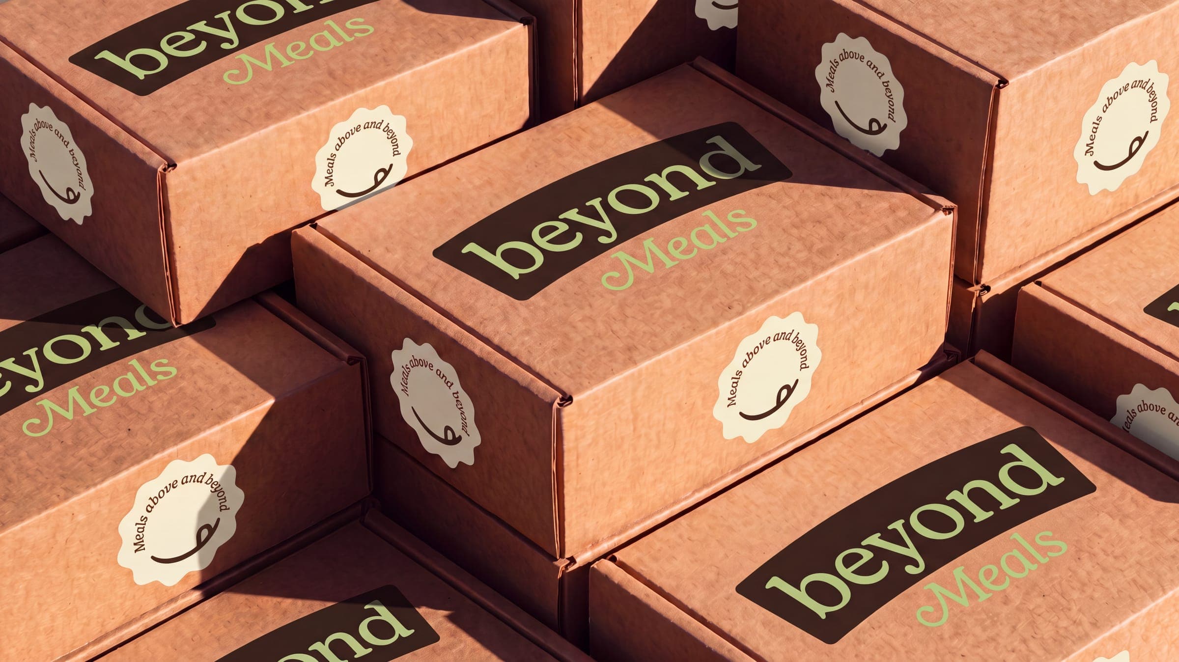 Beyond Meals delivery boxes stacked and ready for the week's deliveries